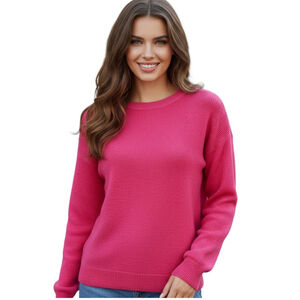 Tahari Sweater Women S Pink 2 Ply Cashmere Preppy Crew Neck Knit Pullover Casual